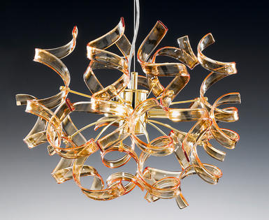 Lustre 3 lampes design Metal Lux Astro Or Verre 205.140.06