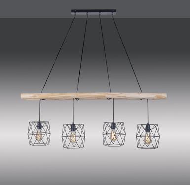 Suspension Edgar - 4xE27 - Noir-Bois - Leuchten Direkt -15036-18