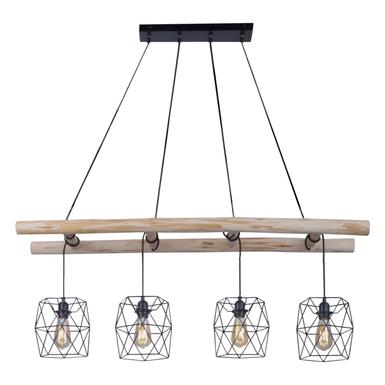 Suspension Edgar - 4xE27 - Noir-Bois - Leuchten Direkt -15036-18