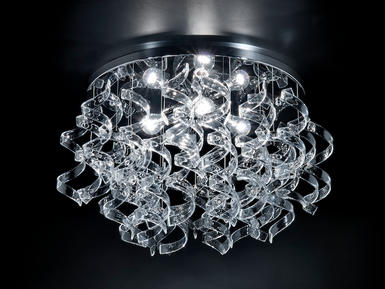 Lustre 4 lampes design Metal Lux Astro Chrome Verre 206.370.01