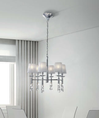 Lustre 6 lampes avec abats jours Mantra Tiffany Chrome Métal 3851