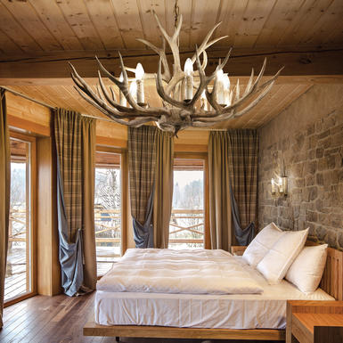 Lustre 6 lampes design Ideal lux Chalet Beige Résine imitation bois 115498