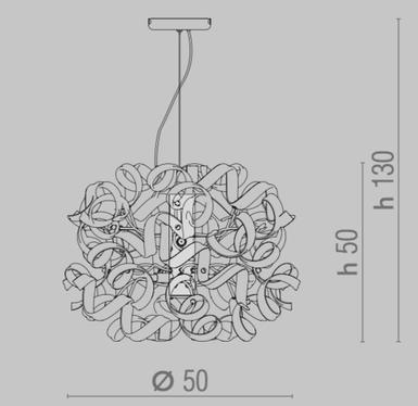 Lustre 6 lampes design Metal Lux Astro Chrome Verre 206.155.01