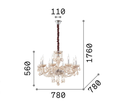 Lustre 8 lampes classique Ideal lux Rose Ambre Verre 166889