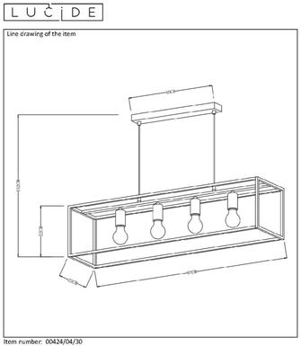 Suspension industrielle RUBEN - 4xE27 - Noir Métal - Lucide - 00424/04/30