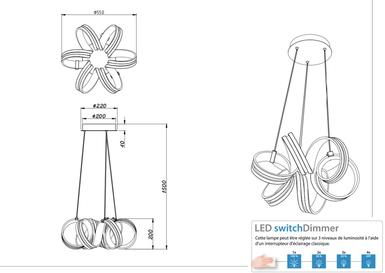 Lustre led Trio Carrera Aluminium Métal 325010105