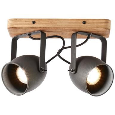 Plafonnier 2 lampes design Brilliant Crowton Noir Bois 47313/76