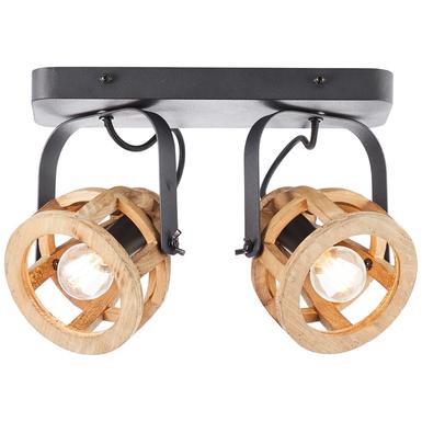 Plafonnier 2 lampes design Brilliant Matrix Noir Bois 86613/76