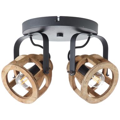 Plafonnier 2 lampes design Brilliant Matrix Noir Bois 86624/76
