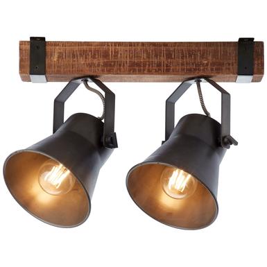 Plafonnier 2 lampes design Brilliant Plow Noir Bois 82129/46