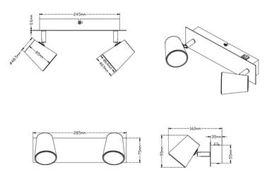 Plafonnier 2 lampes led Trio Narcos Blanc Acier 873170231