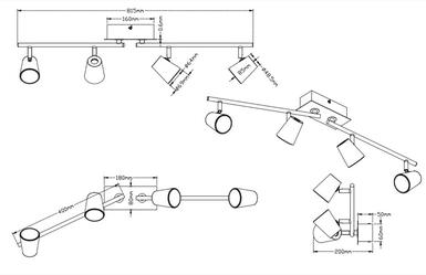 Plafonnier 4 lampes led Trio Narcos Blanc 01 Acier 873110431