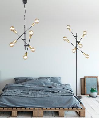 Plafonnier 6 lampes design Trio Cross Noir Métal 606700632