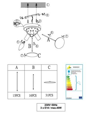 Plafonnier 3 lampes design Trio Discalgo Blanc 01 Métal 609900331