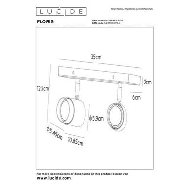 Spot FLORIS - 2xGU10 - Doré / Noir - Lucide Lucide Doré / Noir Aluminium 35913/02/30