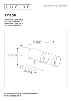 Spot mural 2 lampes design Lucide Taylor Noir Aluminium 09831/02/30