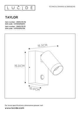 Spot mural design Lucide Taylor Blanc Aluminium 09831/01/31