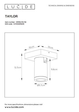 Spot plafond design Lucide Taylor Noir Aluminium 09930/05/30