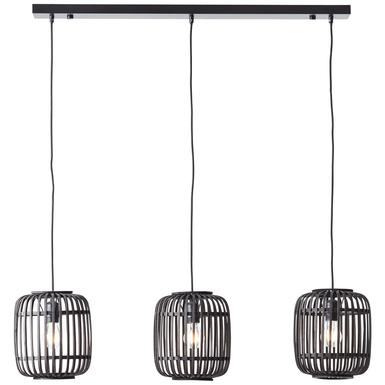 Suspension 3 lampes design Brilliant Woodrow Noir Bambou 93778/76