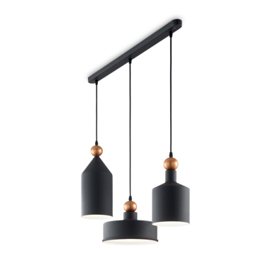 Suspension 3 lampes design Ideal lux Triade Noir Métal 194677