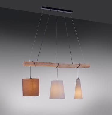 Suspension 3 lampes design Leuchten Direkt Damian Marron Bois 15460-23