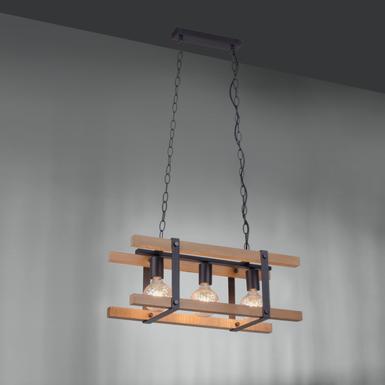 Suspension 3 lampes design Leuchten Direkt Edith Beige Bois 15683-79