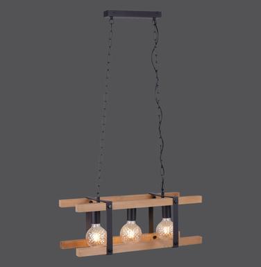 Suspension 3 lampes design Leuchten Direkt Edith Beige Bois 15683-79