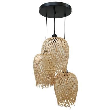 Suspension 3 lampes design Lo Select Vayla Noir Bambou HM18337A MAT BK