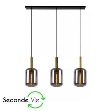 Suspension 3 lampes design - Reconditionnée - Lucide - Noir Métal - Verre - LOL-45494/03/65