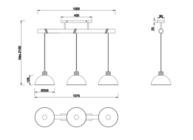 Suspension 3 lampes design Trio Delhi Gris Métal 303400367