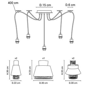 Suspension 3 lumières avec abat-jour différents Market set Singapour Féminin Abat jour en lin/Cannage naturel 655949