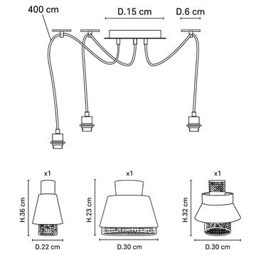 Suspension 3 lumières avec abat-jour différents Market set Singapour Masculin Abat jour en lin/Cannage naturel 655950