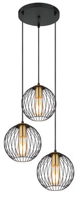 Suspension 3 lumières design Globo Eusebius Noir Métal 15589-3H