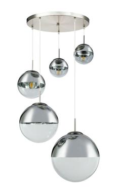 Suspension 5 lumières design Globo Varus Gris Métal 15851-5