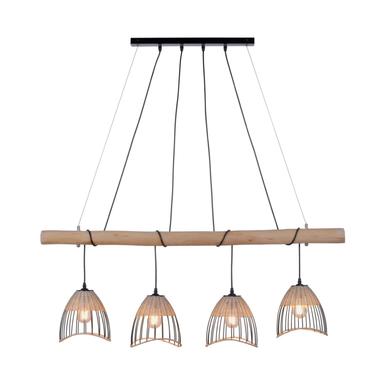 Suspension 4 lampes design Leuchten Direkt Reed Beige Bois 11156-79