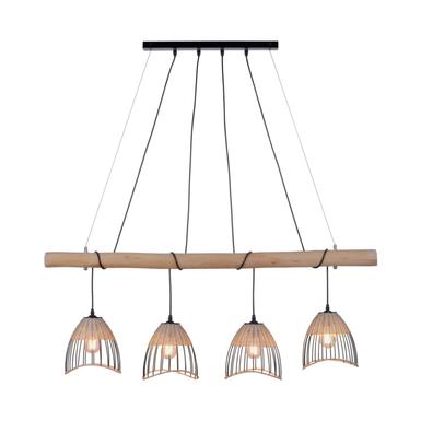 Suspension 4 lampes design Leuchten Direkt Reed Beige Bois 11156-79