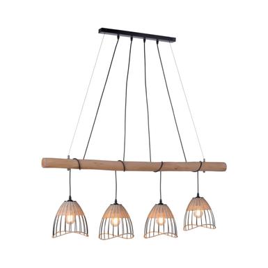 Suspension 4 lampes design Leuchten Direkt Reed Beige Bois 11156-79