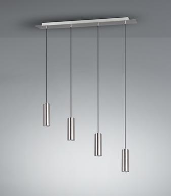 Suspension 4 lampes design Trio Marley Gris Métal 312400407