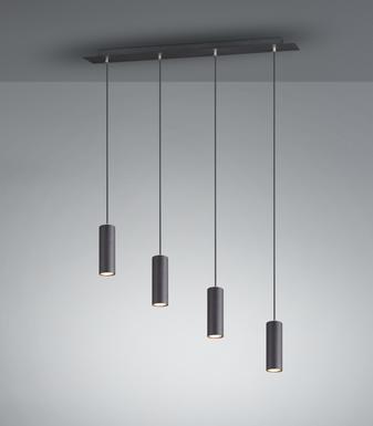 Suspension 4 lampes design Trio Marley Noir Métal 312400432