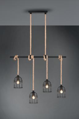 Suspension 4 lampes design Trio Wodan Noir Métal R30444032