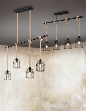 Suspension 4 lampes design Trio Wodan Noir Métal R30444032