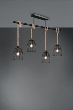 Suspension 4 lampes design Trio Wodan Noir Métal R60444032