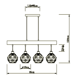 Suspension 4 lumières design Globo Theodor Noir Métal 15416-4