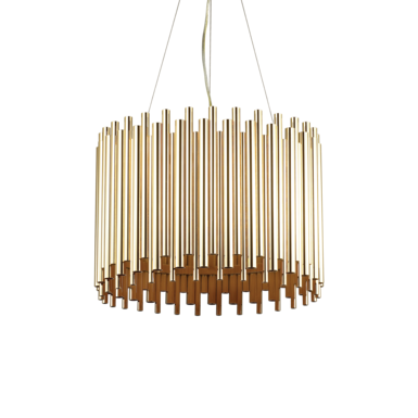 Suspension 5 lampes design Ideal lux Pan Or Métal 208817