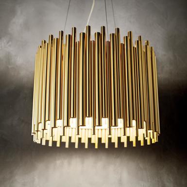 Suspension 5 lampes design Ideal lux Pan Or Métal 208817