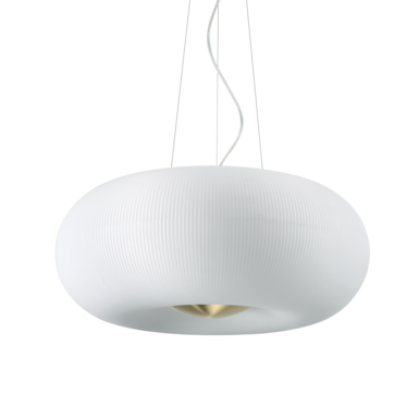 Suspension 5 lampes design Ideal lux Arizona Laiton Verre 214481