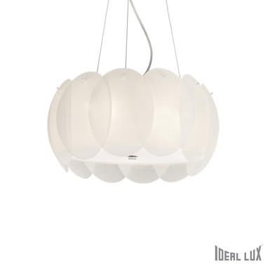 Suspension 5 lampes design Ideal lux Ovalino Blanc Verre 074139