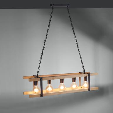 Suspension 5 lampes design Leuchten Direkt Edith Beige Bois 15685-79