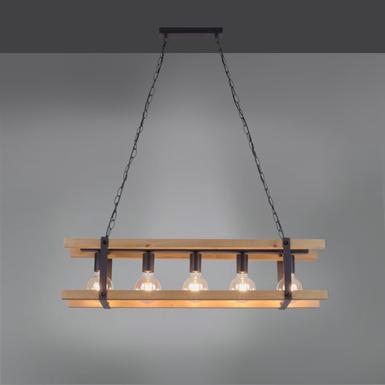 Suspension 5 lampes design Leuchten Direkt Edith Beige Bois 15685-79