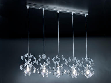 Suspension 5 lampes design Metal Lux Astro Chrome Verre 206.505.01